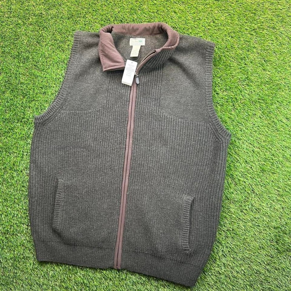 LL Bean Waterfowl 100% Merino Lambs Wool Full Zip Sweater Vest Jacket Men's XL